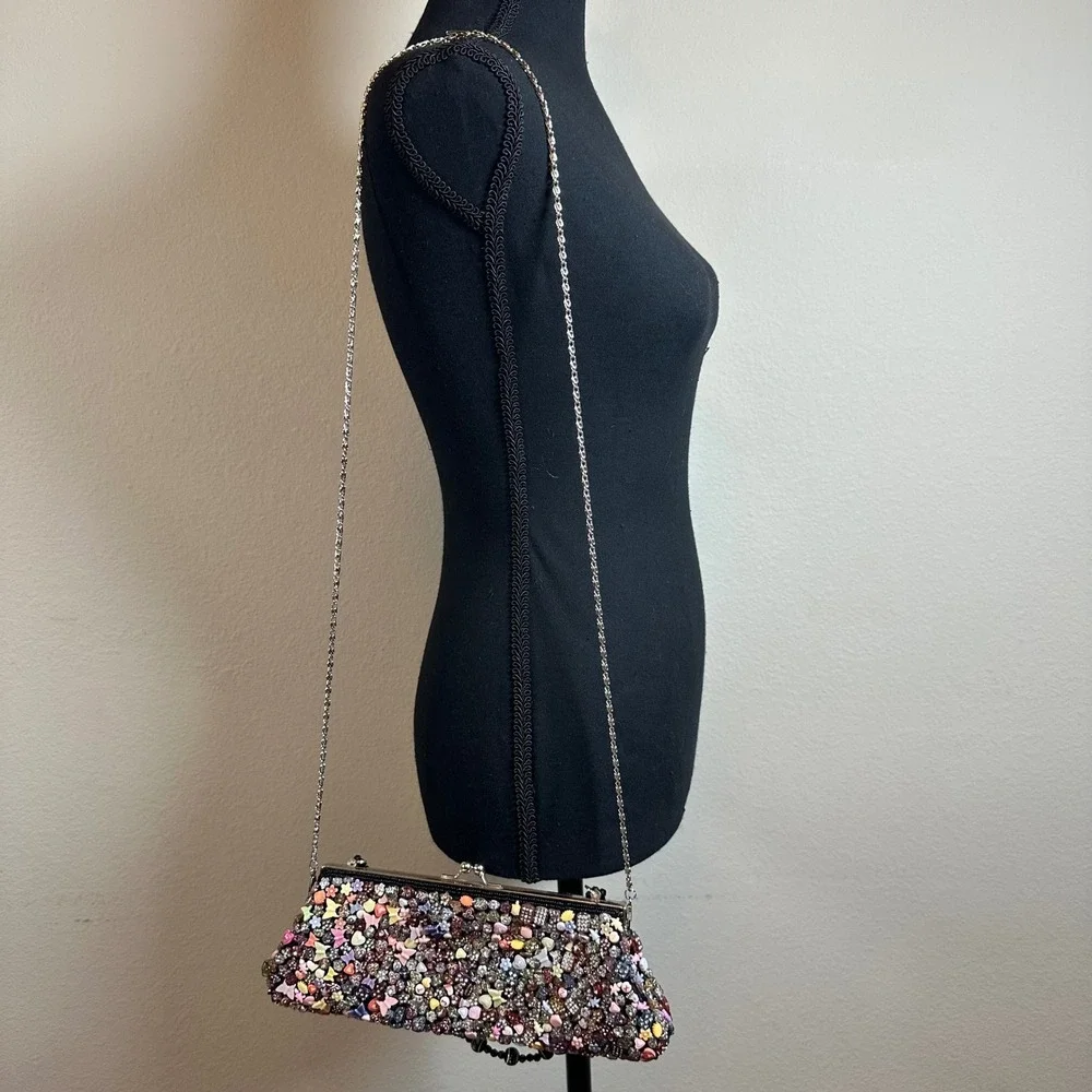 Beaded Evening‎ Clutch Colorful Kiss Lock Chain Strap Maximalist Whimsical